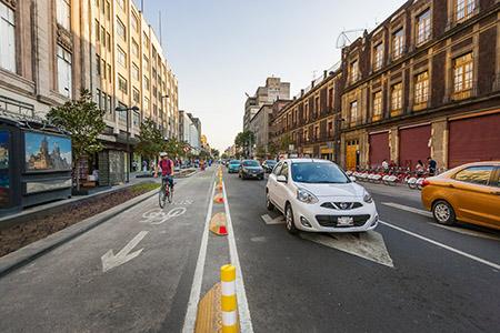 City street with bicycle lane 