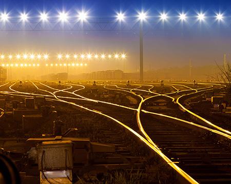 Rail yard at night