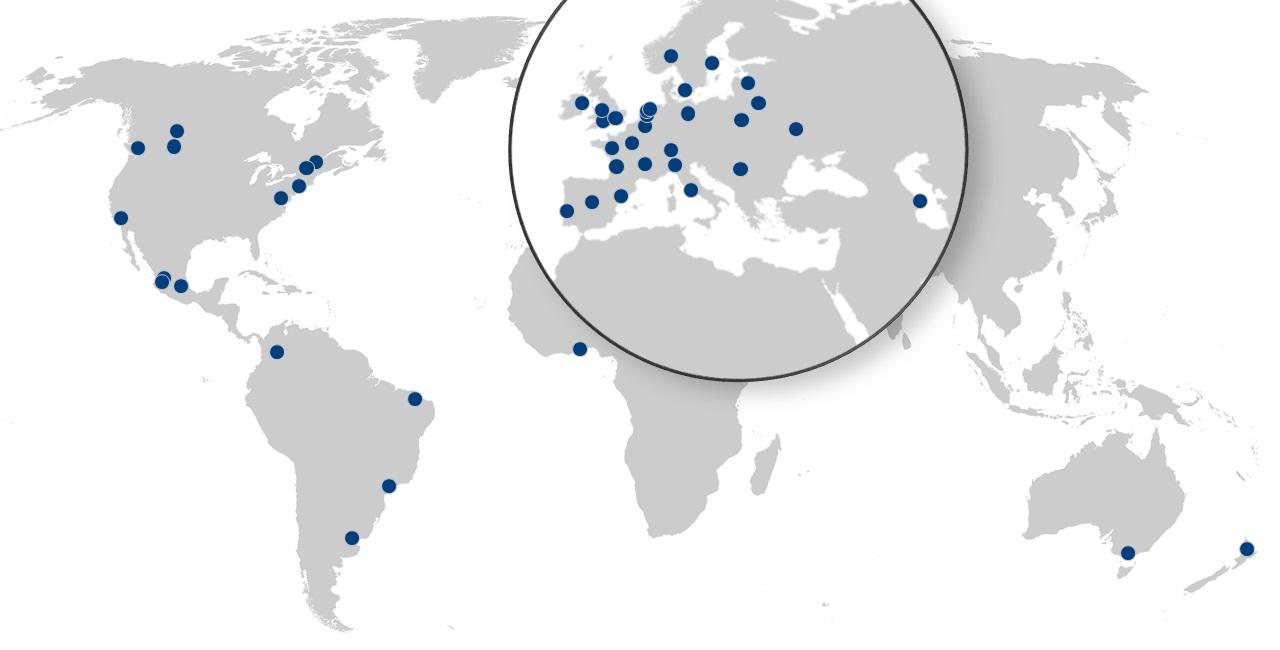 Safer City Streets member cities on a global world map
