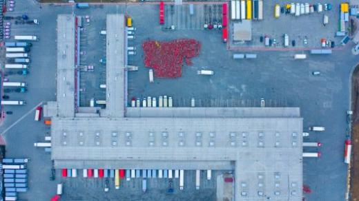 An overhead image of an urban logistics hub